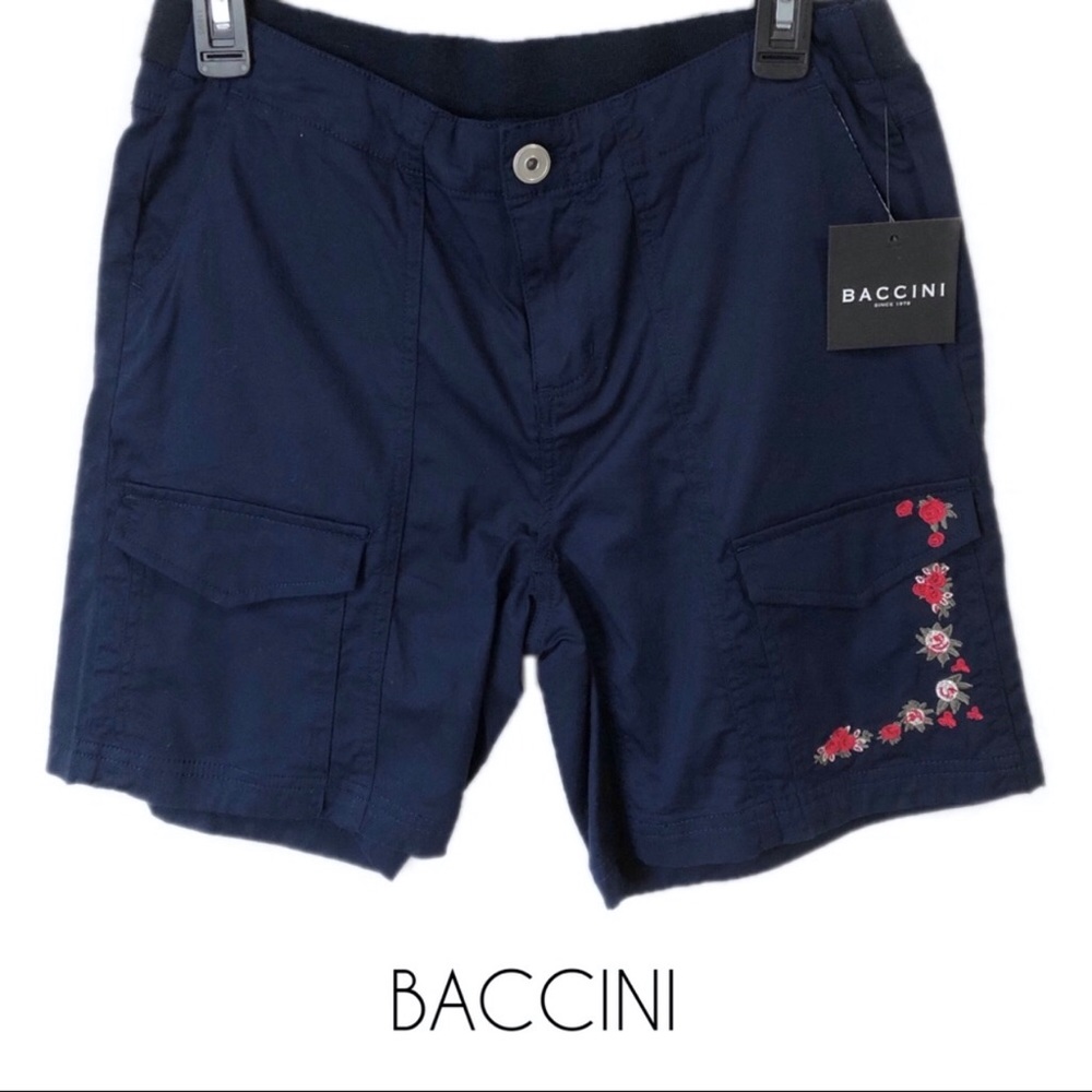 🆕 Baccini | Navy Embroidered Cargo Shorts